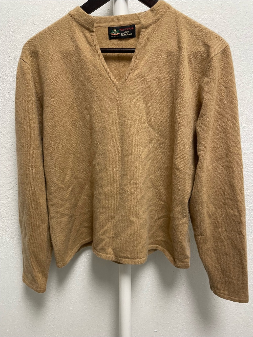 Woman’s 100% Cashmere Tan V-Neck Sweater
